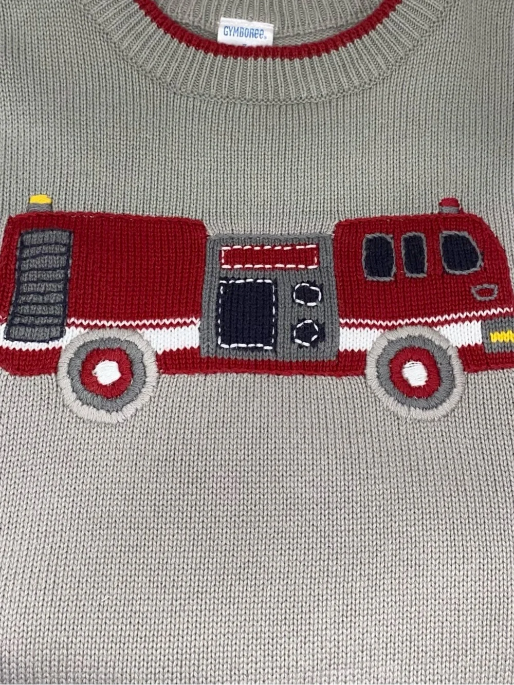 Gymboree Boys Vintage ‘Firehouse No.5’ Gray Fire Truck Sweater Size 7